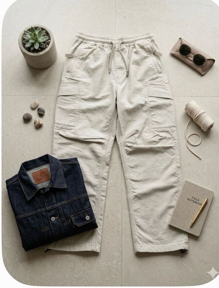 Comfy Beige Utility Cargo Pants - Drawstring Waist