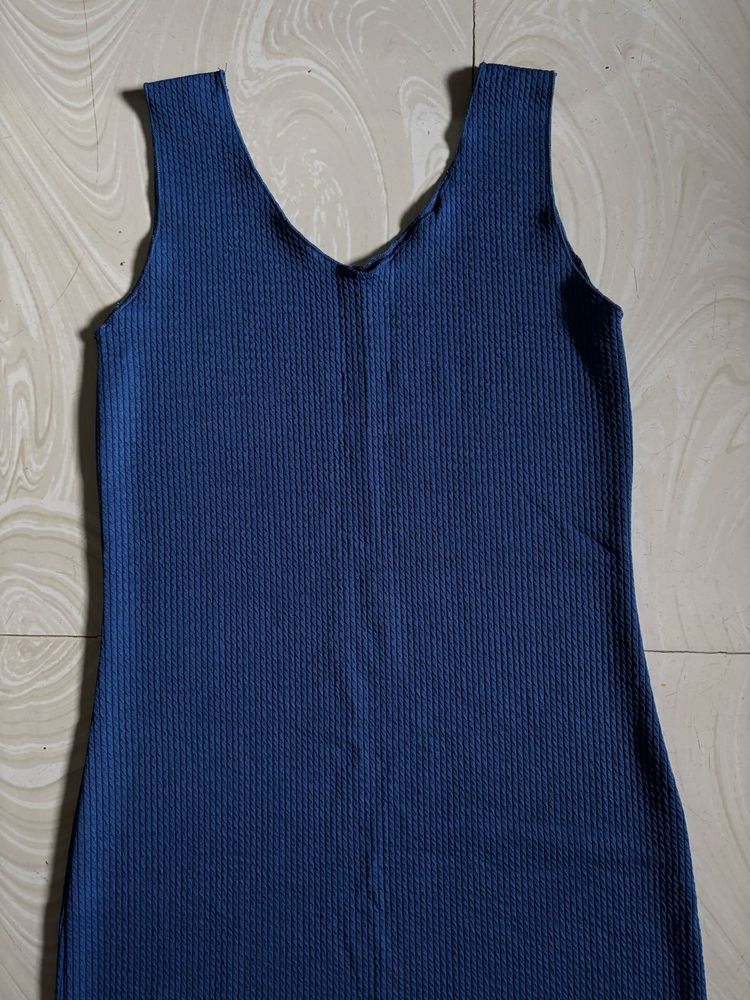 Navy Blue V-Neck Ribbed Dress 💙