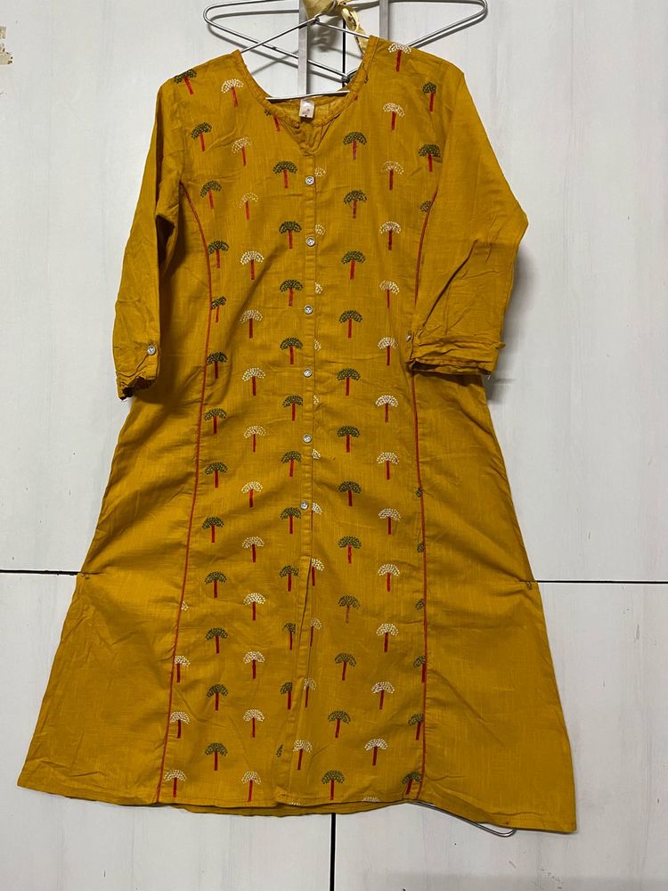 Yellow Embroidered Kurta