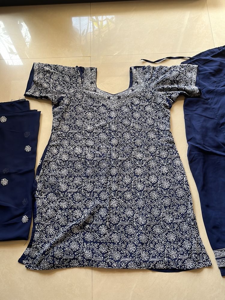 Navy Blue Chikankari Suit Set