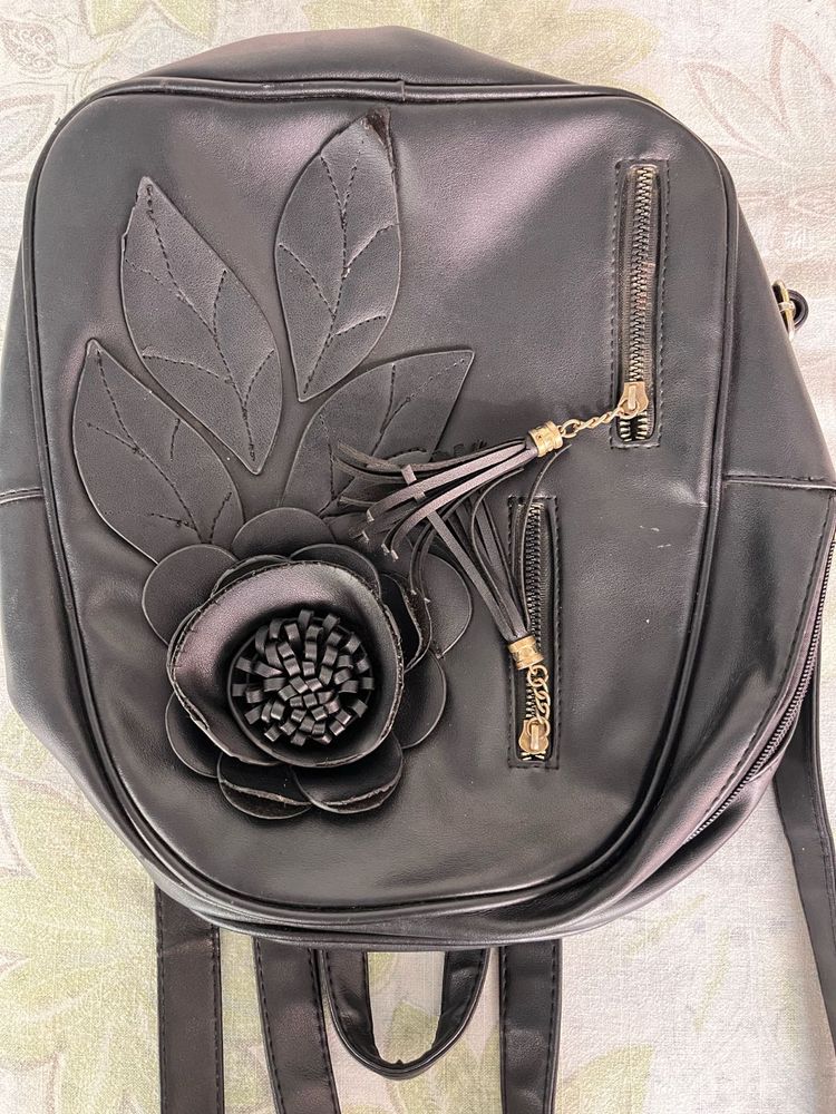 Chic Black Floral Backpack with Tassels