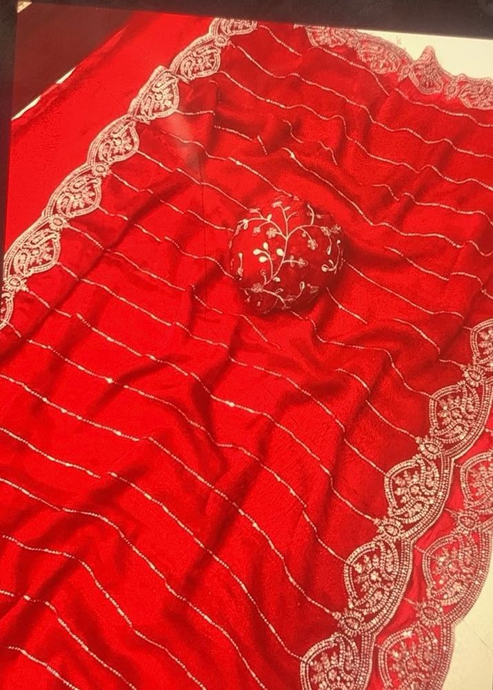 Red Embroidered Saree with Blouse Piece
