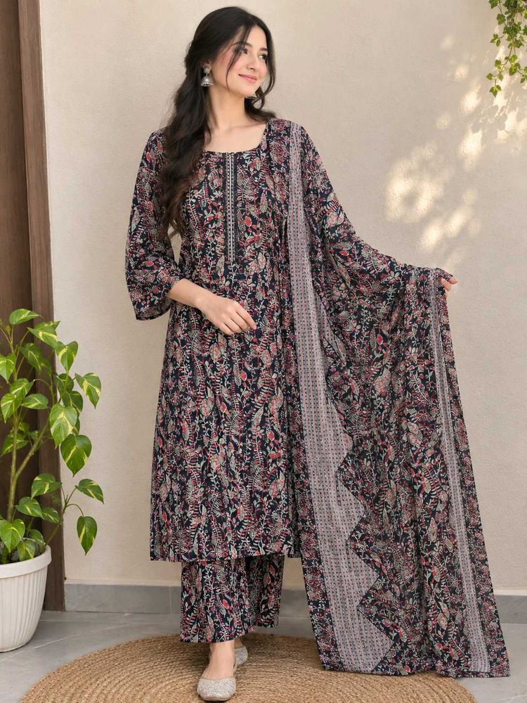 Elegant Floral Print Kurta Set with Dupatta