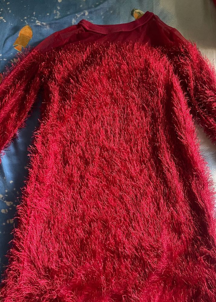 Fuzzy Red Long Sleeve dress