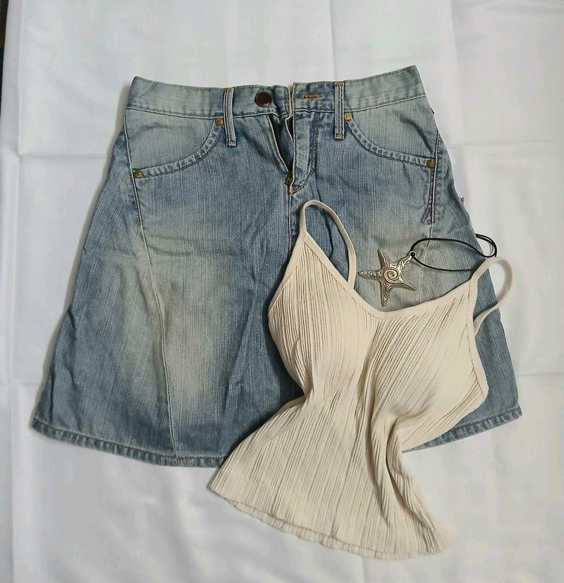 Denim Skirt💐sexy top