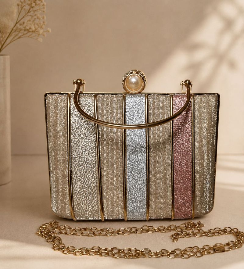 Brand New Sparkling Striped Evening Clutch Bag