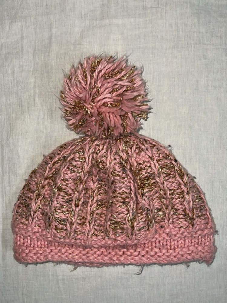 Pink Pom-Pom Knit Beanie