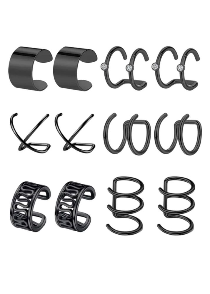 set of 6 black contemporary earcuffs