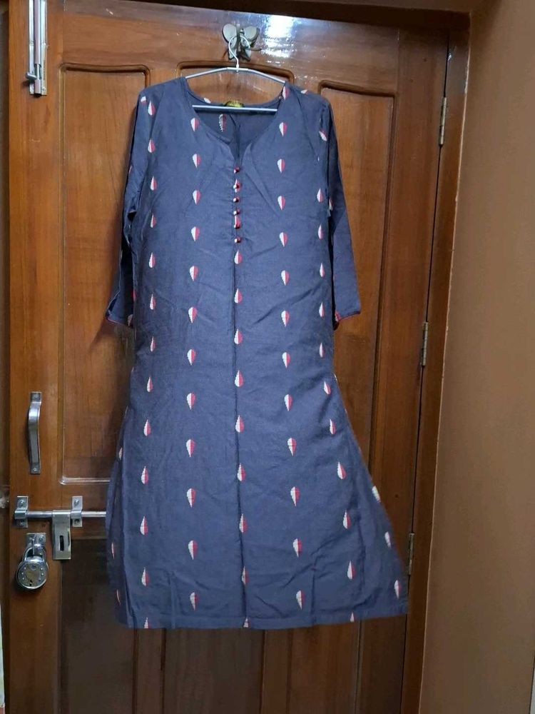 Kurta with self weaving of red cream