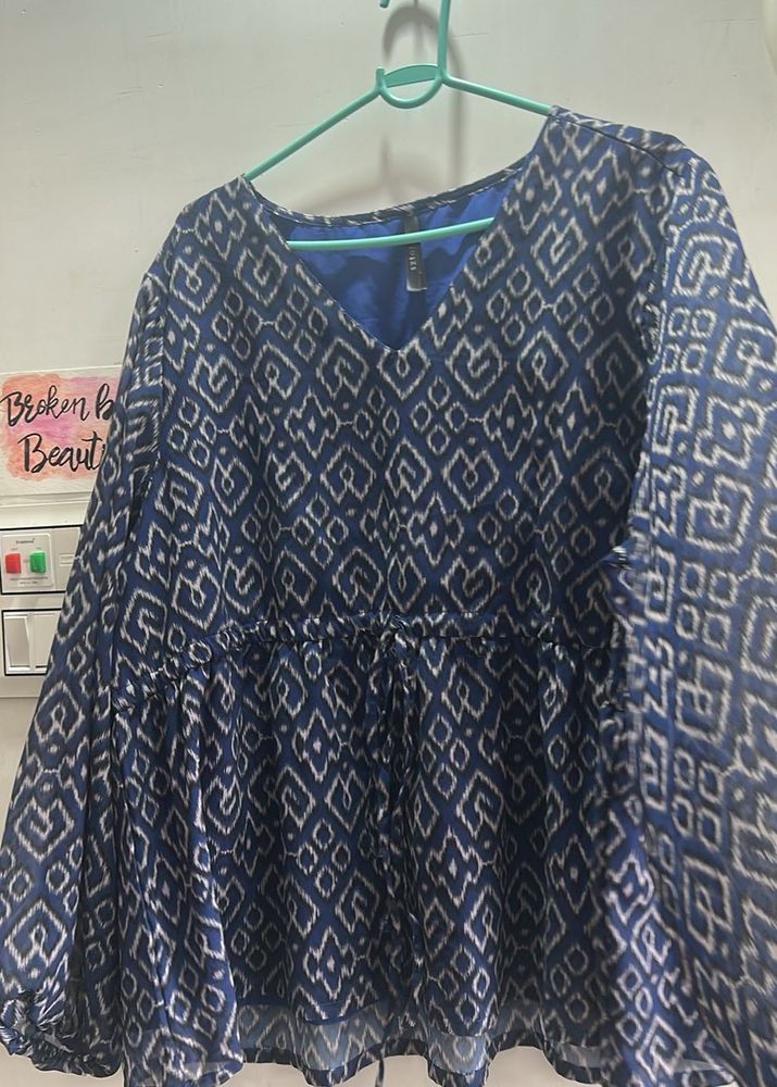 Plus size Blue Ikat Print Top
