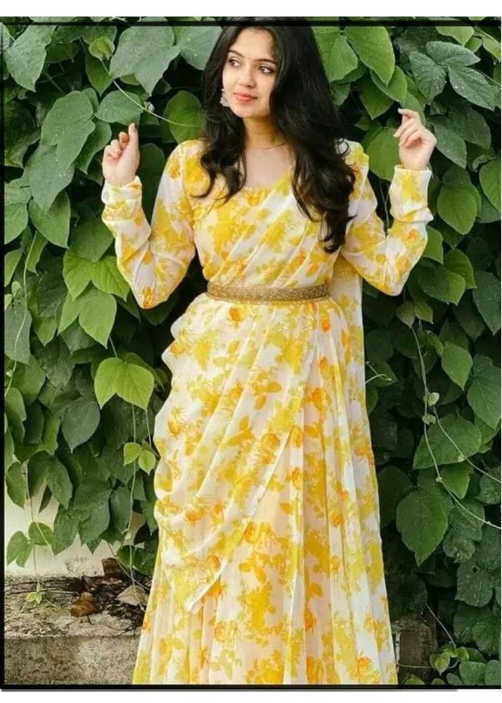 Vibrant Yellow Floral Ethnic Gown