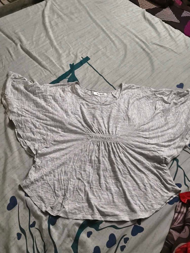 Lightweight Grey Striped Batwing Top