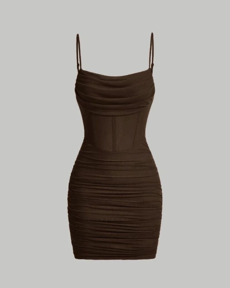 Ruched Mesh Cami Bodycon Dress