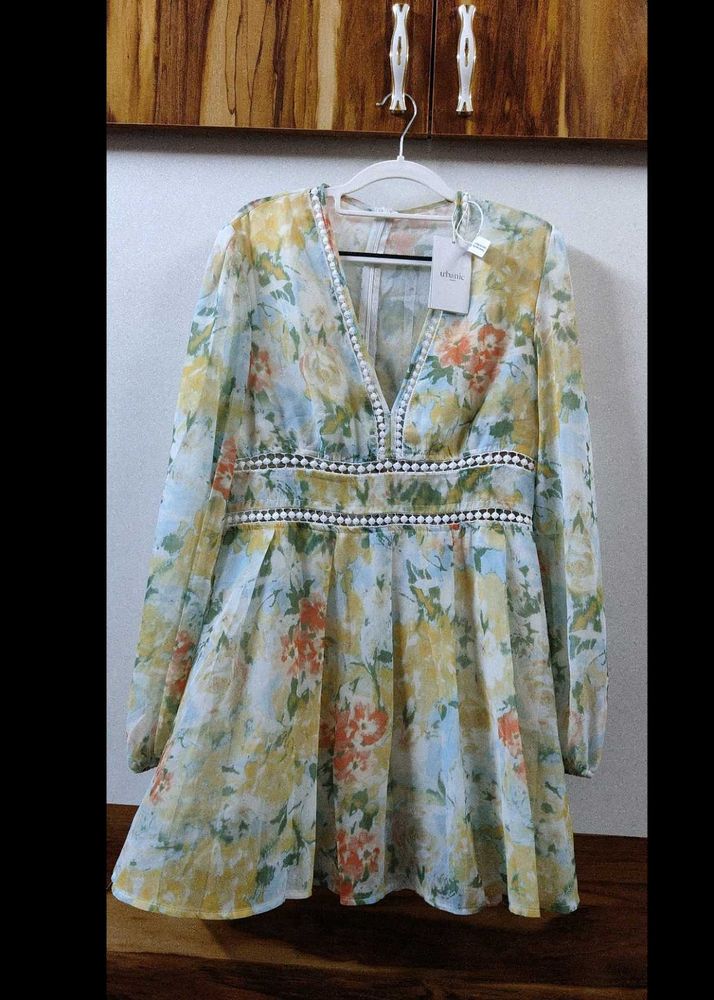 Floral Sheer Long Sleeve Mini Dress