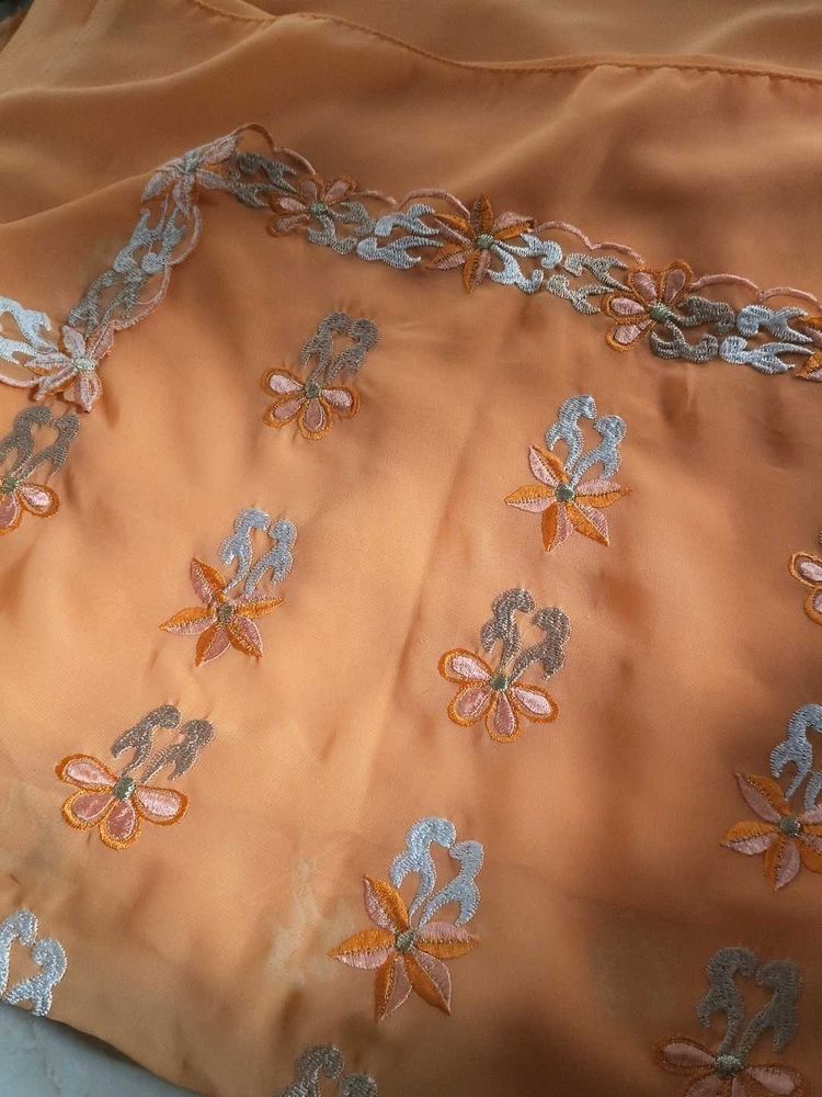 Orange Embroidered Saree