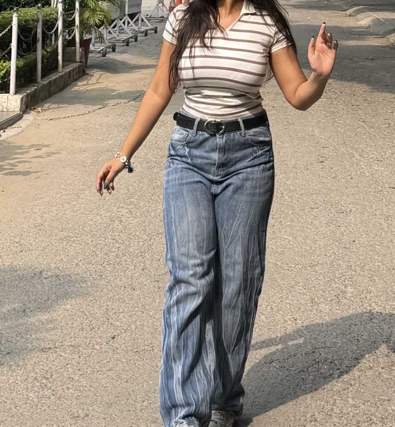 Striped Polo Neck fitted top