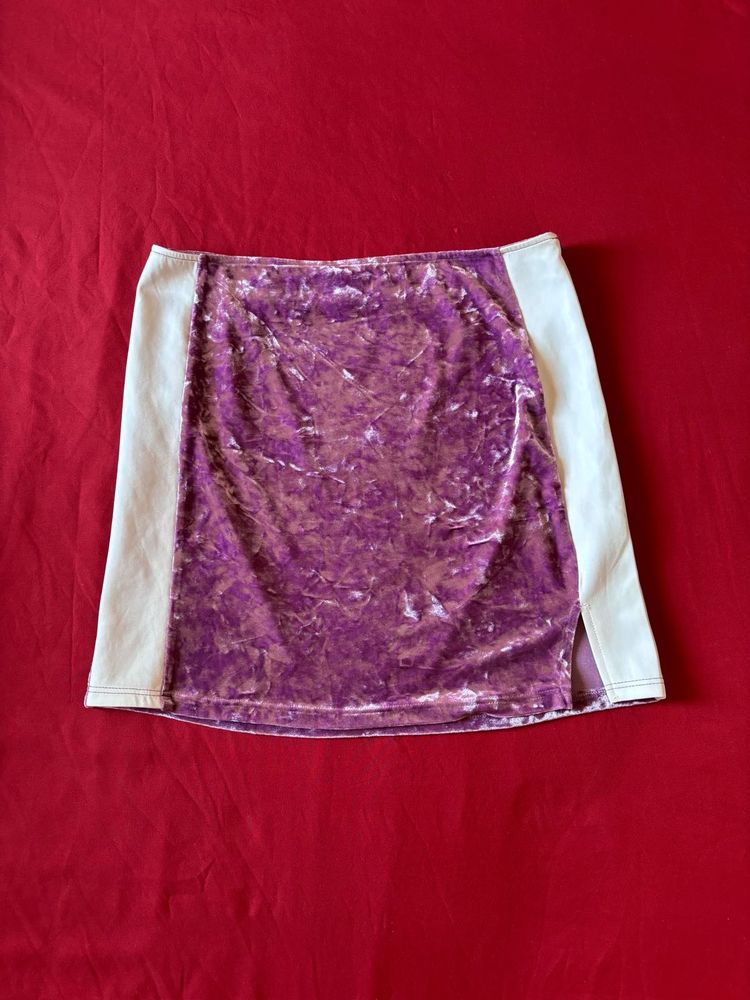 Pink &amp; White Velvet Mini Skirt