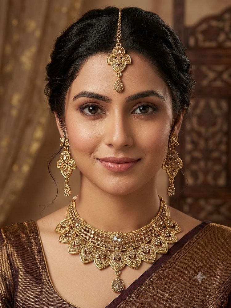 Exquisite Gold-Toned Indian Jewelry Set