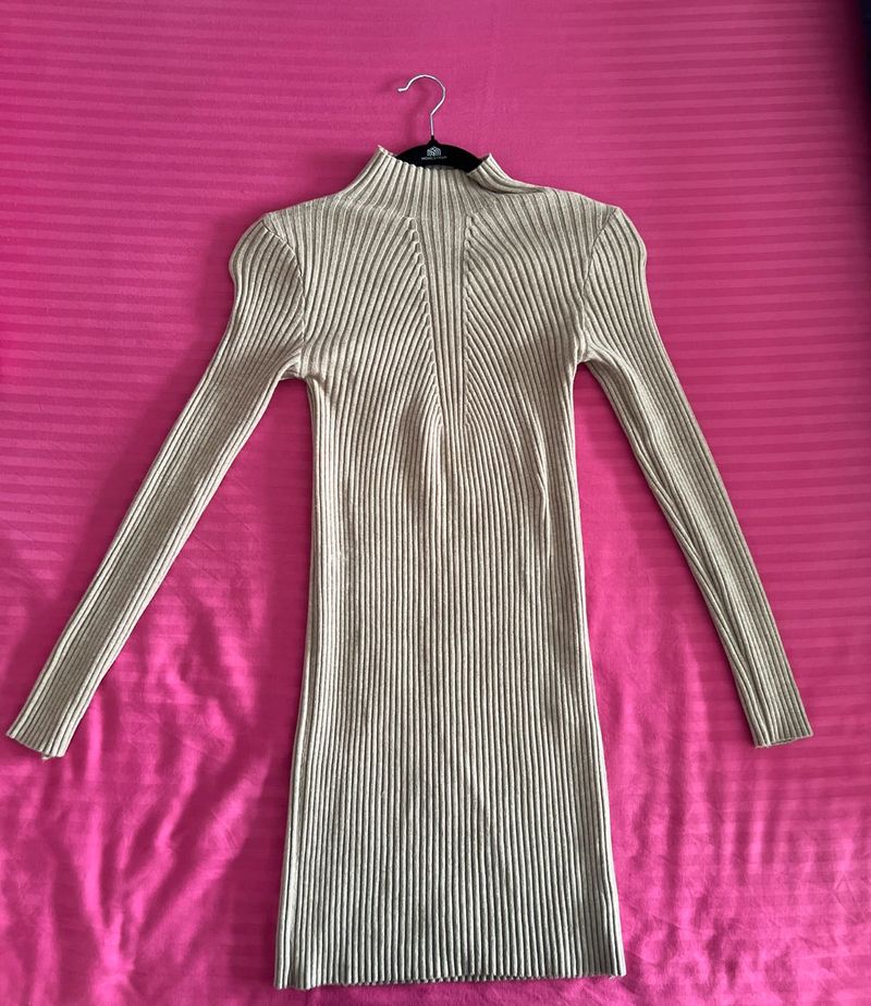 Ribbed Mock Neck Mini Dress