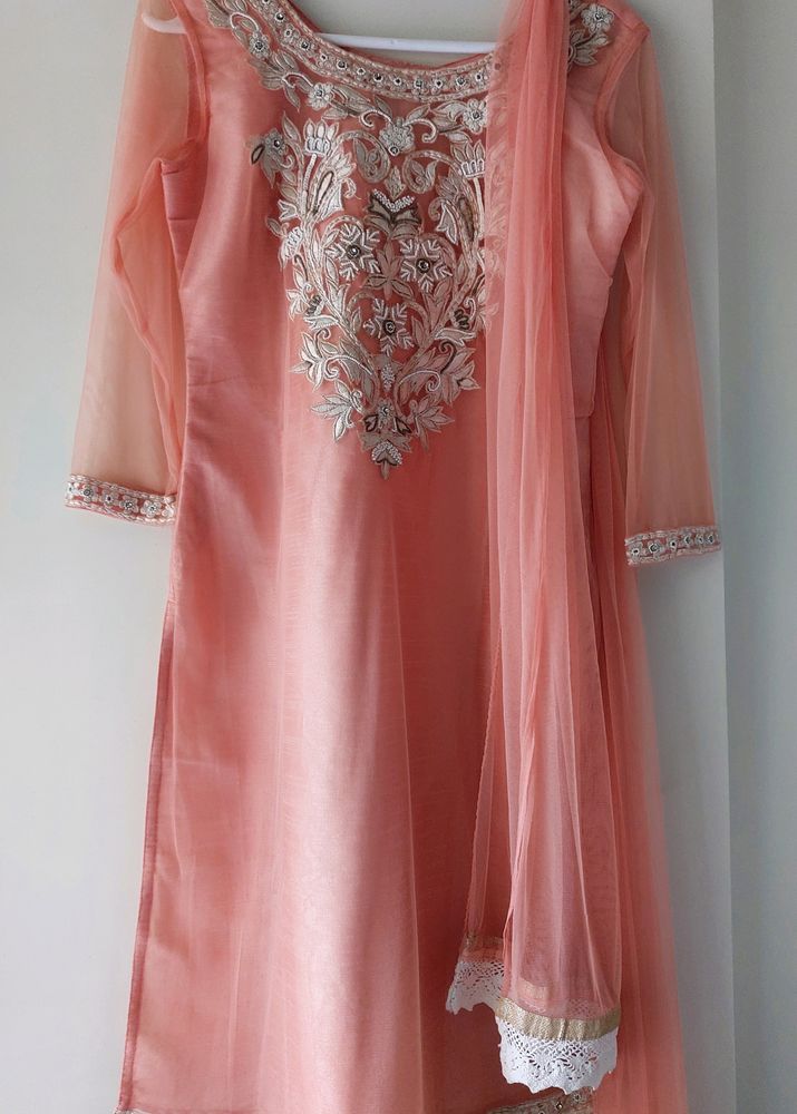 Elegant Peach/coral Pink Kurta Set