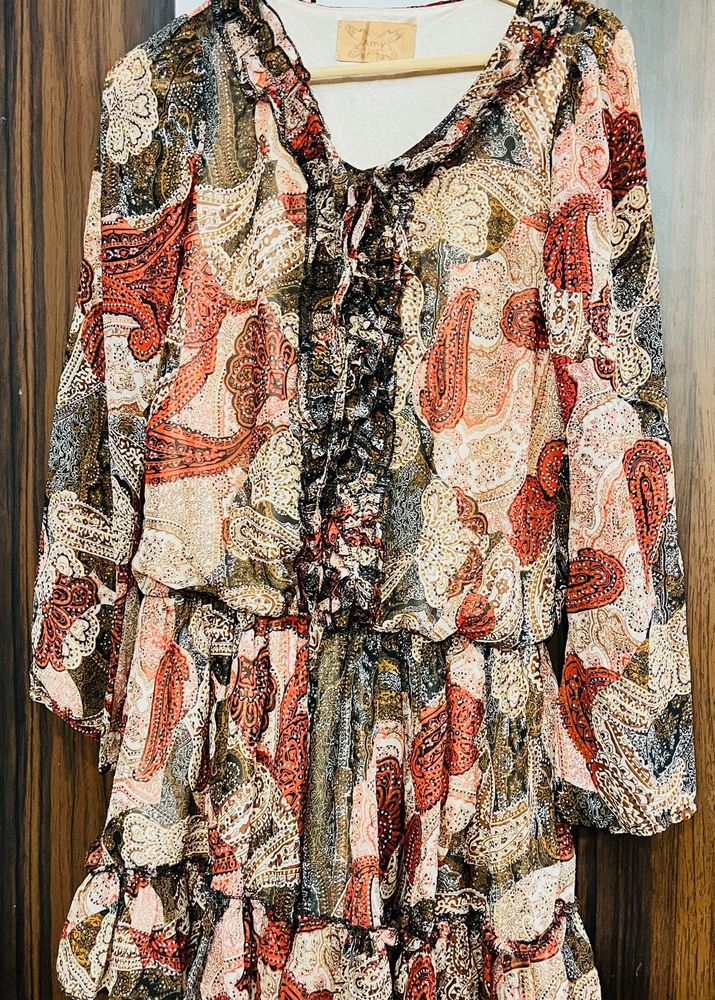 Boho Paisley Print Ruffle Dress