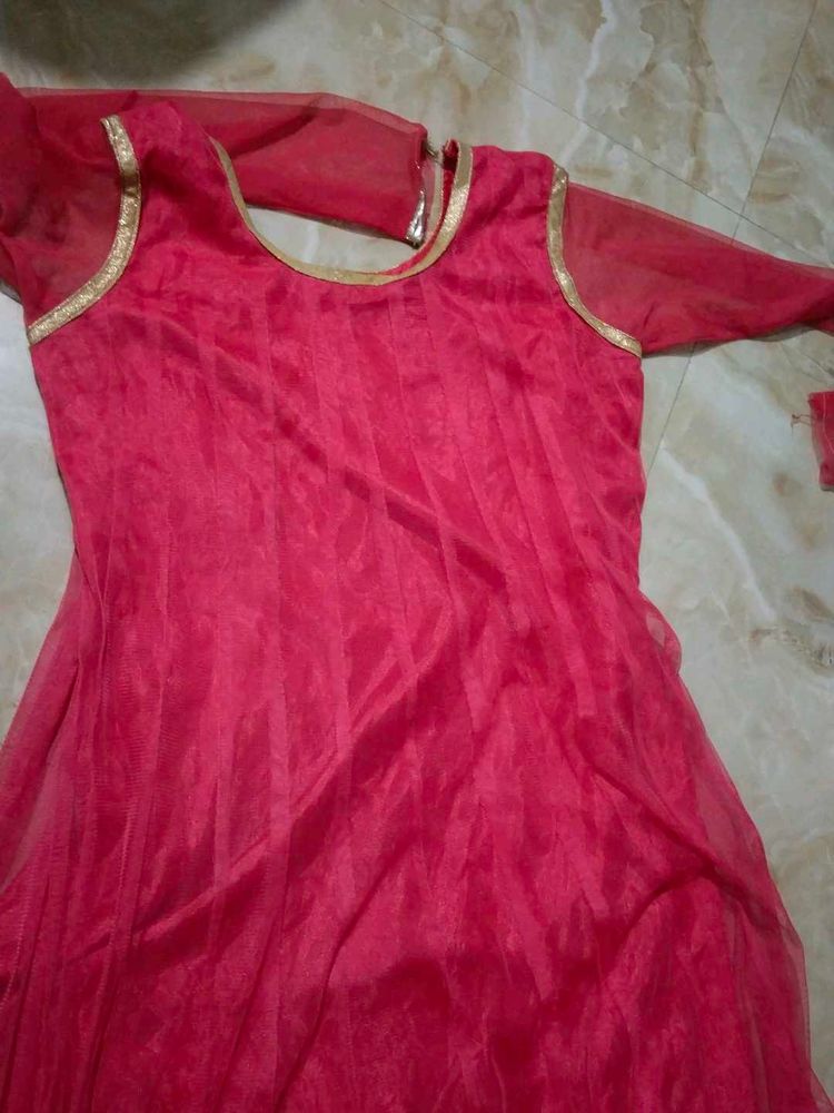 Pink &amp; Gold Anarkali Dress