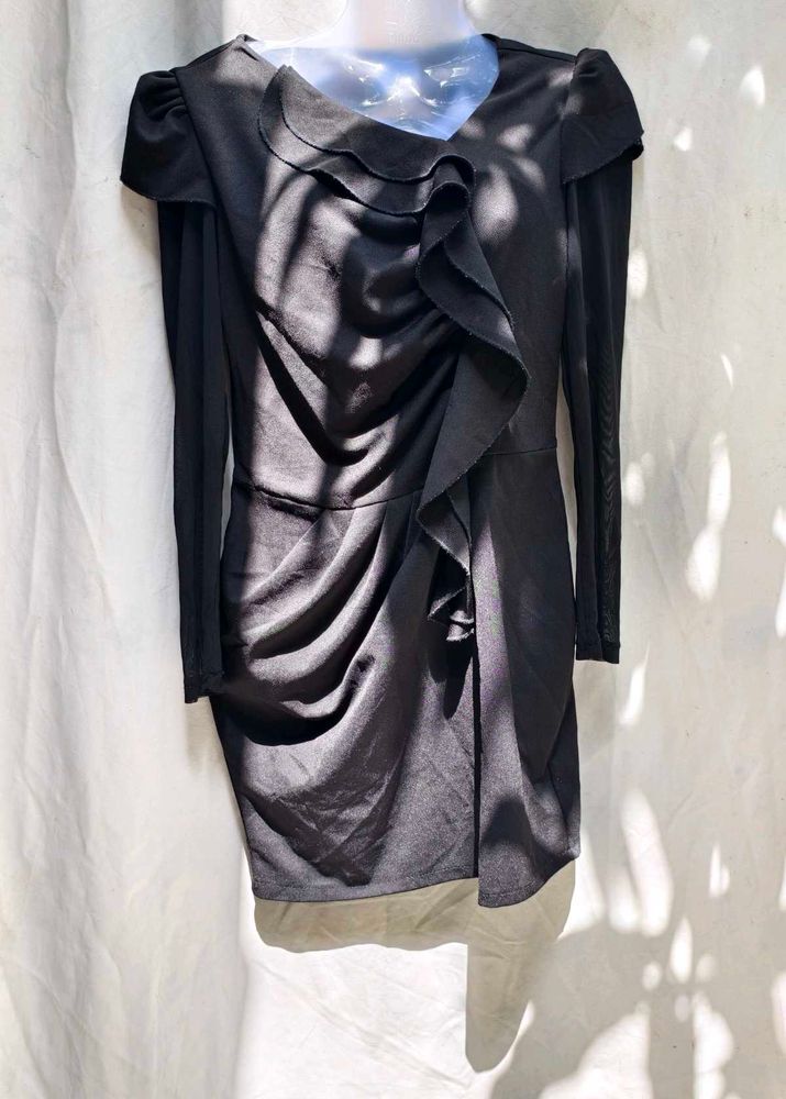 46910. Elegant Black Ruffle Dress