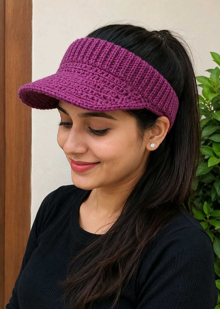Handmade Purple Crochet Visor Hat