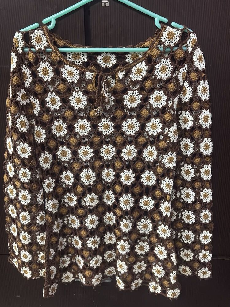 Handmade Crochet Brown &amp; White Top