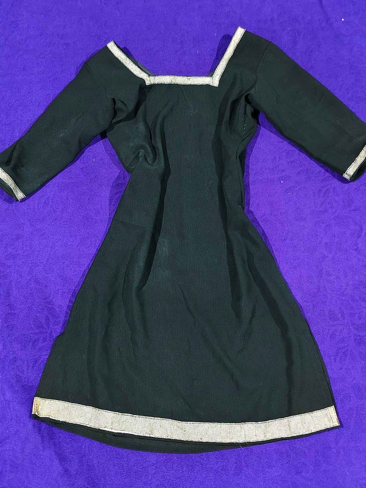 Elegant Black Kurta with Silver Border