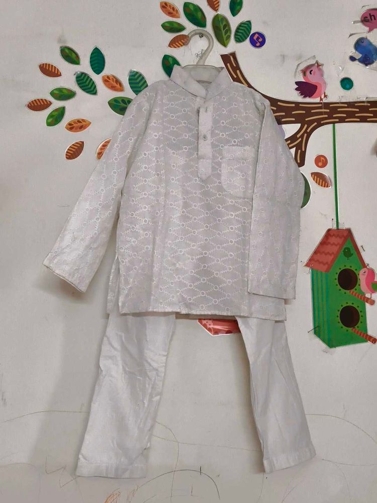 Boys' White Embroidered Kurta Set