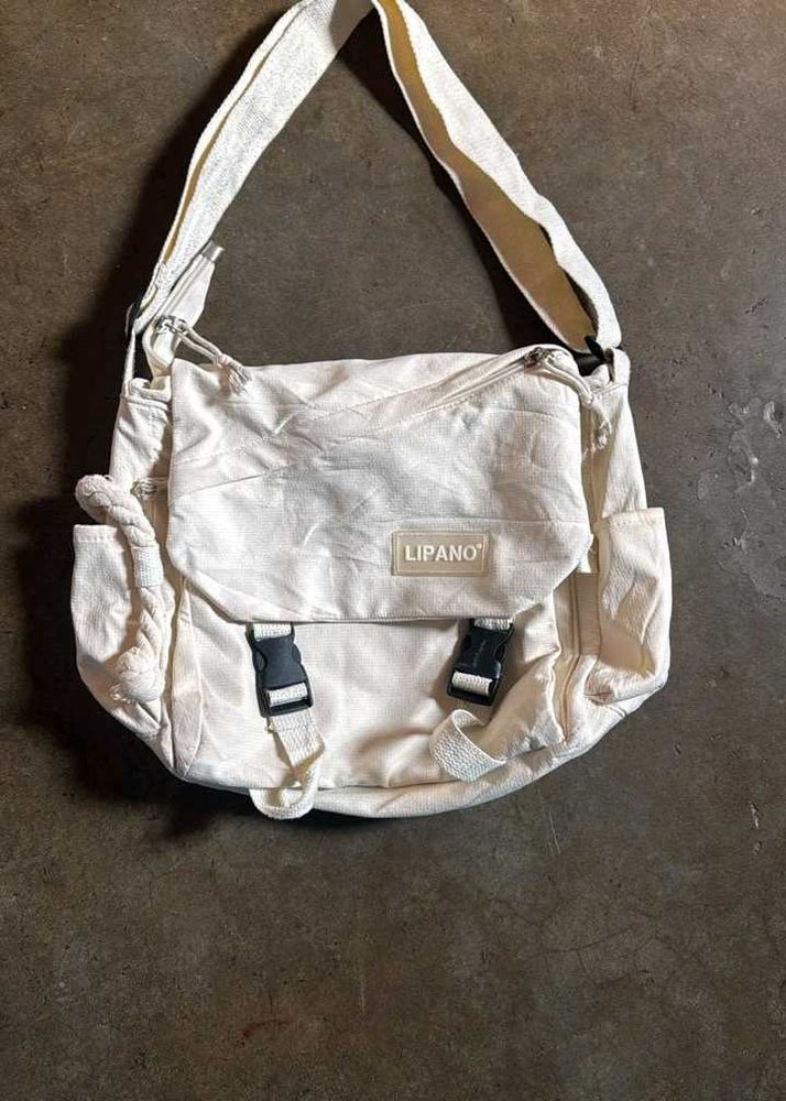 Cream Canvas Crossbody Bag