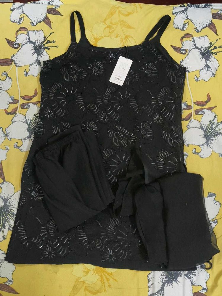 Elegant Black Sequined Kurta Set