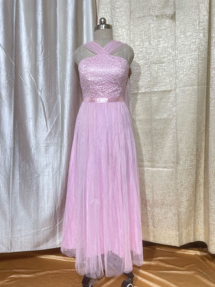 Elegant Pink Lace Gown