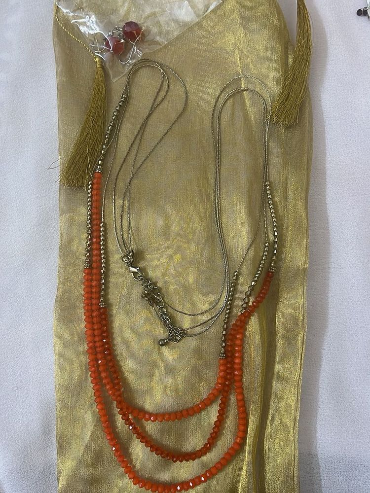 Crystal Orange Beaded Necklace