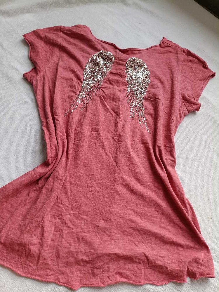Pink T-Shirt with Sequin Wings