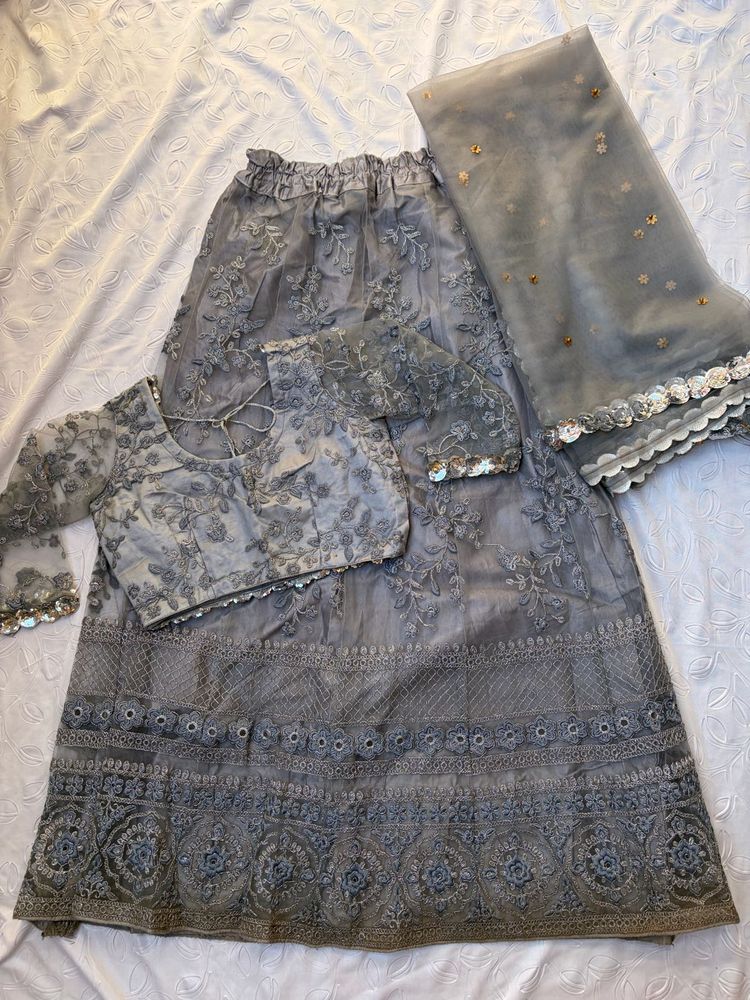 Elegant Grey Embroidered Lehenga Choli Set