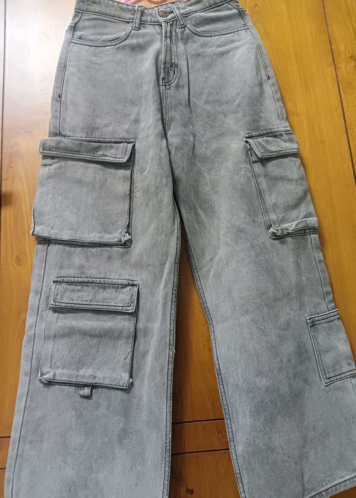 NEWME Grey Cargo Wide leg Jeans