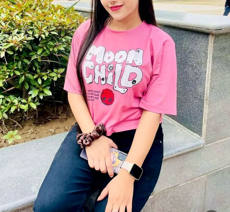 Cute Pink "Moon Child" Graphic Crop Top