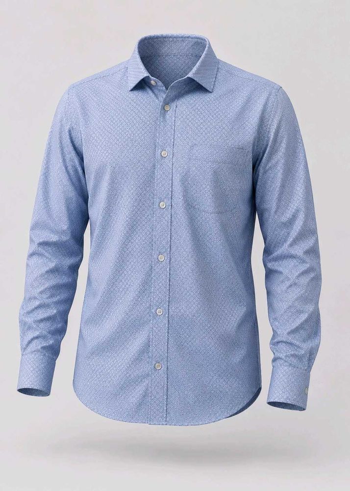 Men's Blue Printed Long Sleeve Shirt