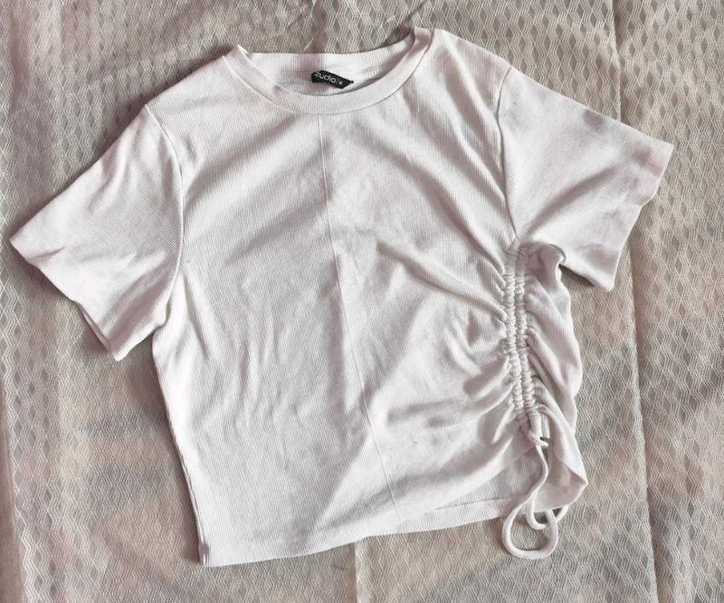 Grey Ruched Drawstring T-Shirt size-M