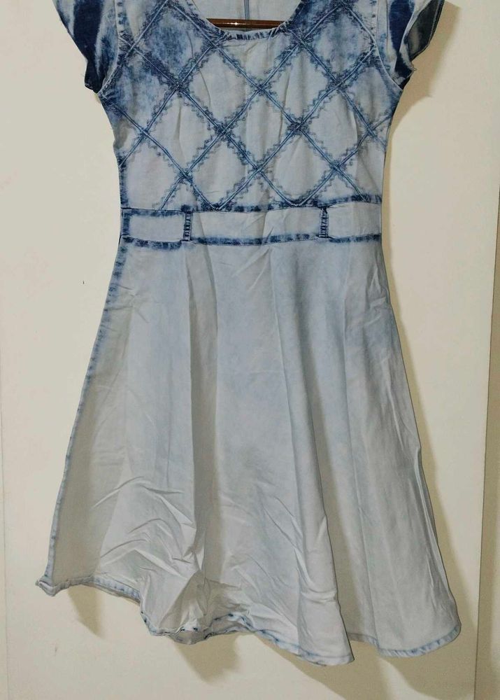 Light Blue Denim Look Fit &amp; Flare Dress | Casual W