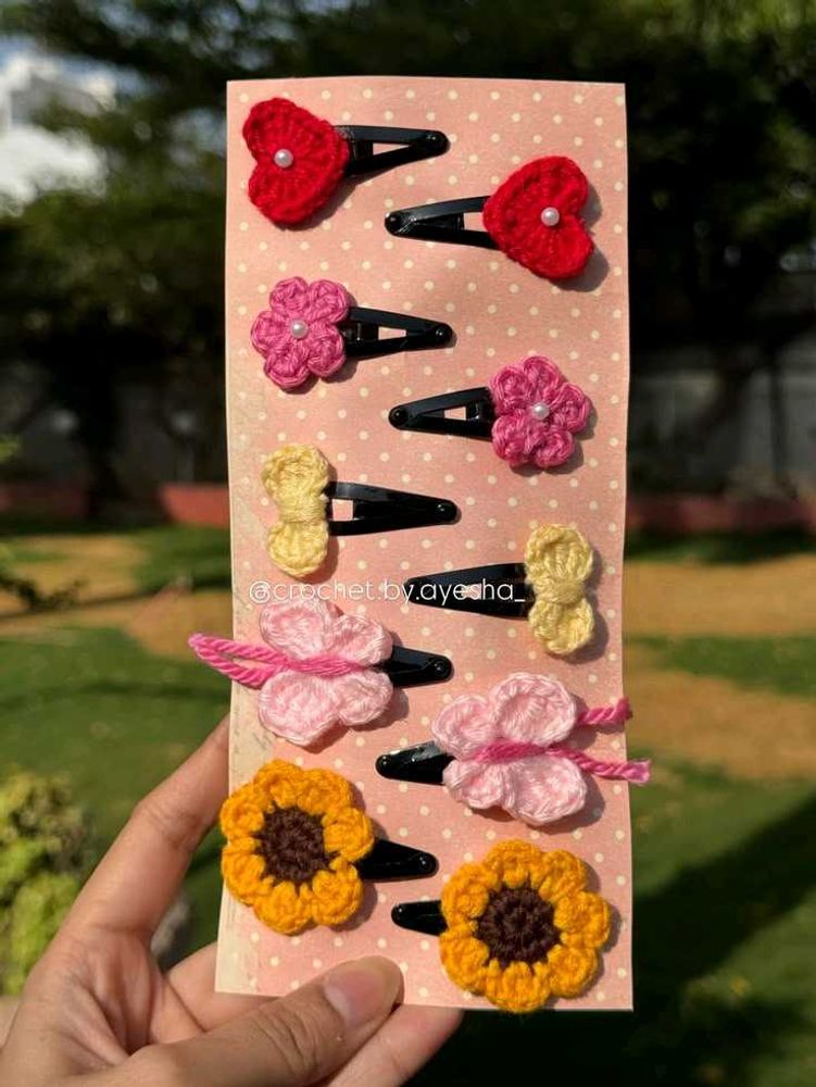 Handmade Crochet Hair Clips Set