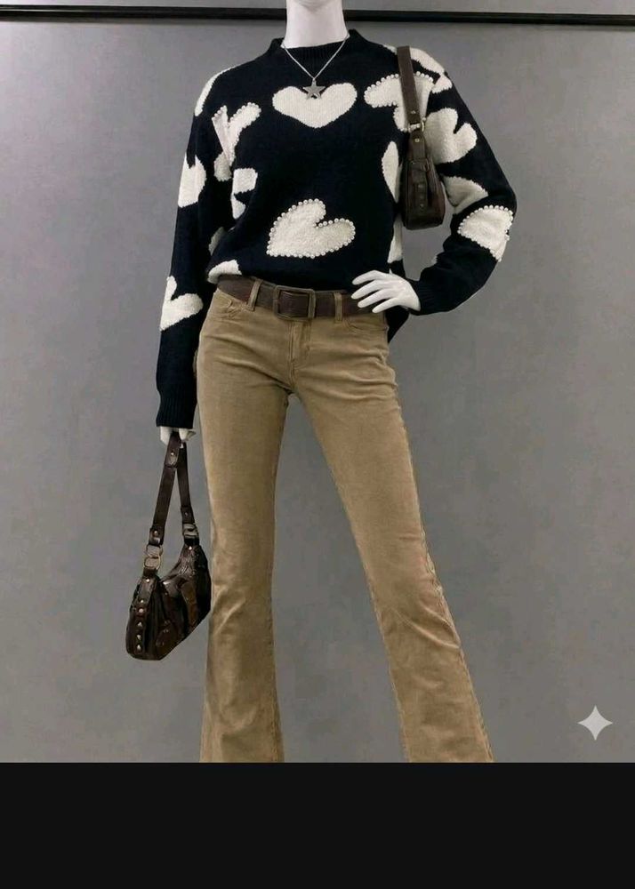 Black &amp; White Heart Knit Sweater