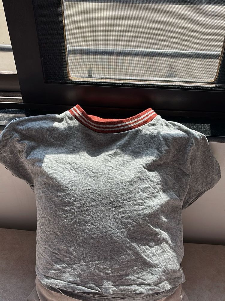 Grey Ringer Neck T-Shirt