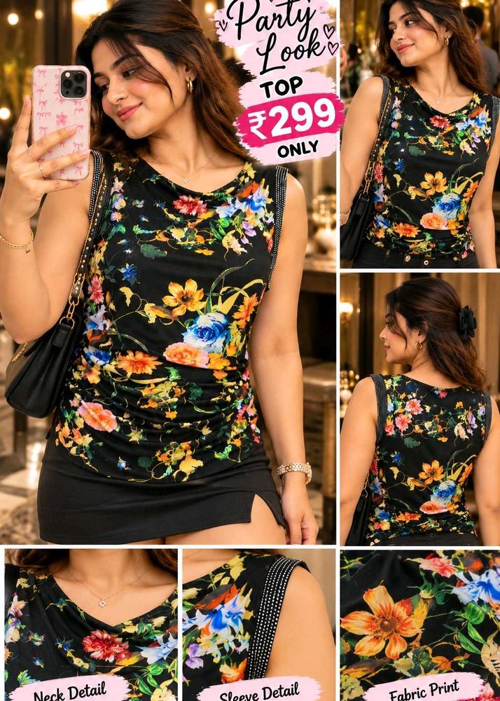 Women's Black Floral Print Sleeveless Top 34"-38"