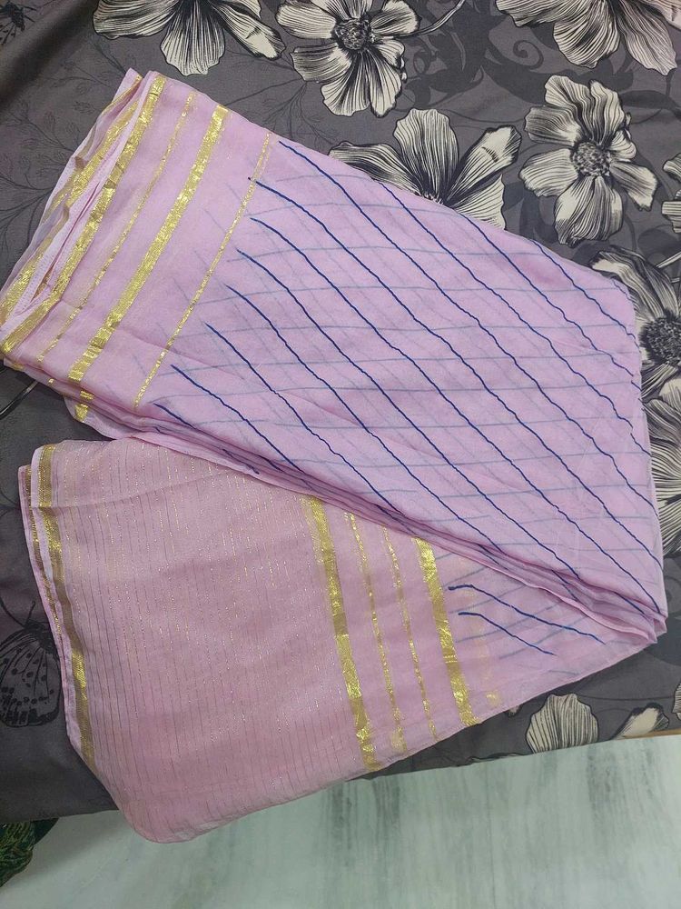 Beautiful Pink Saree with Gold Border