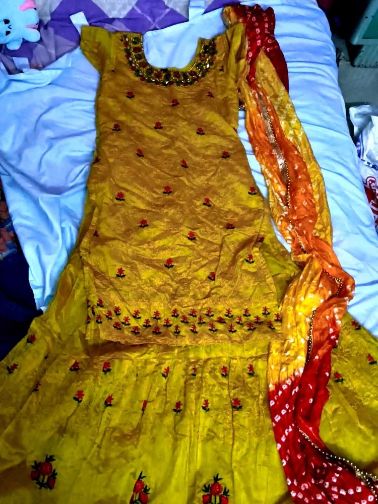Yellow Embroidered Lehenga Choli Set