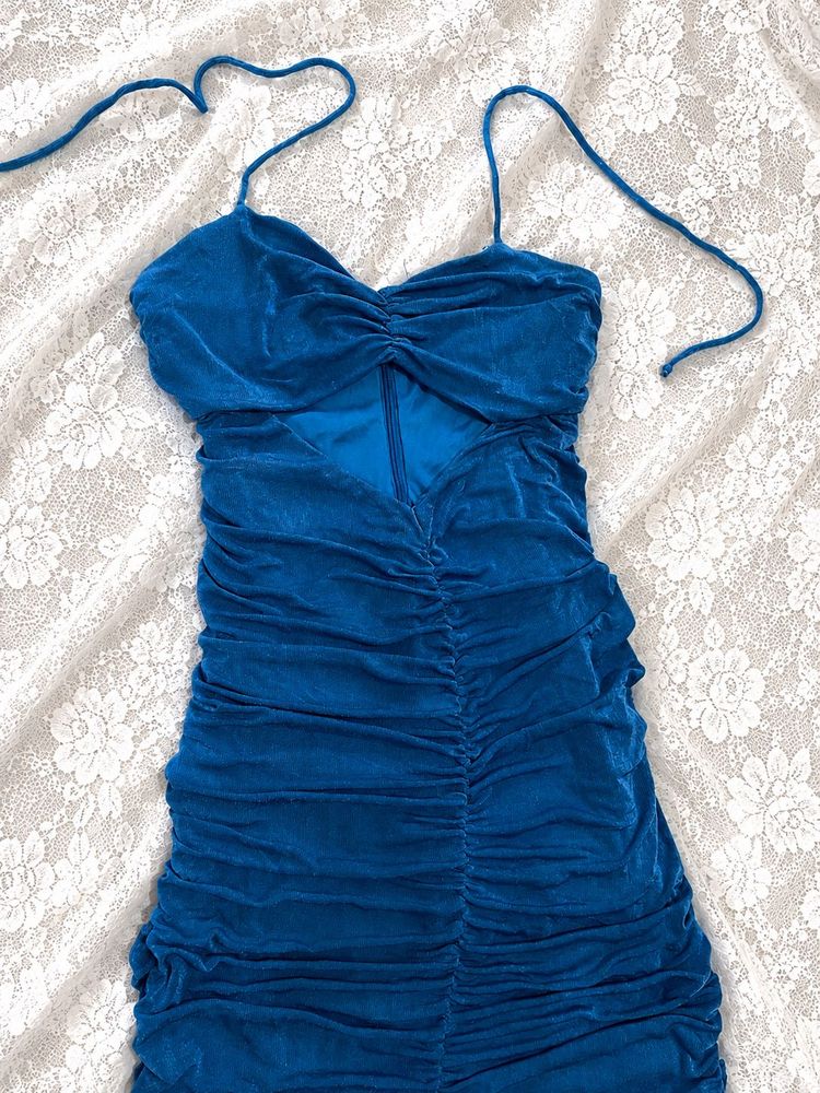 Stunning Royal Blue Ruched Velvet Dress