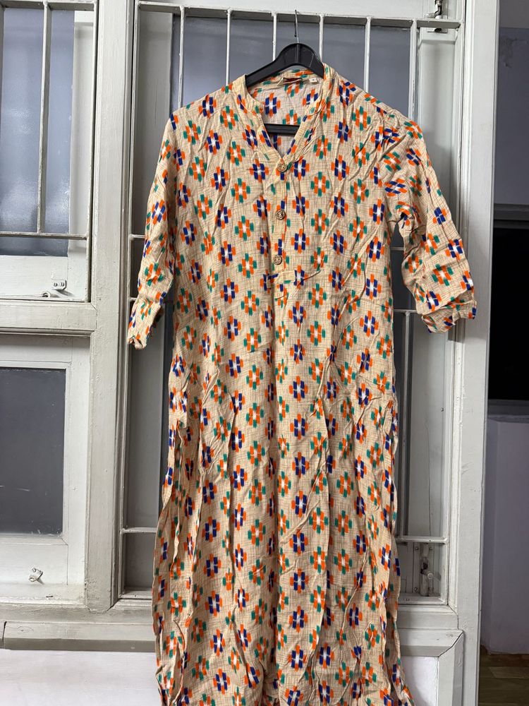 Beige Printed Kurta